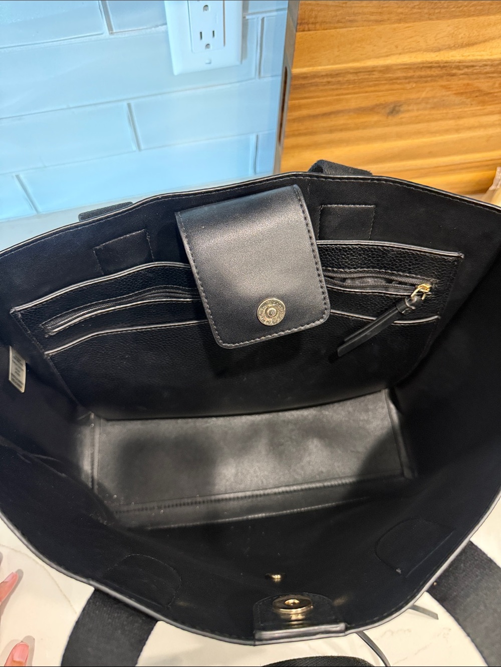 Calvin Klein Black Leather Tote with Gold Hardware Accents - Picture 6 of 7